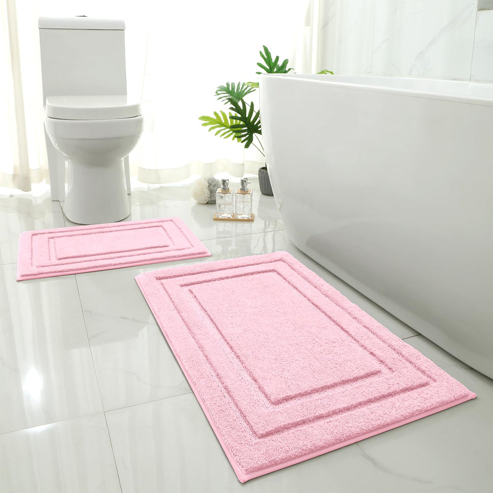HOMEIDEAS pink bathroom rug 20x32, plush microfiber for warm, comfortable feet.