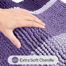 HOMEIDEAS purple bathroom rugs set closeup chenille texture highlights softness.