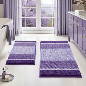 HOMEIDEAS purple bathroom rugs set front view showing plush chenille and generous size.