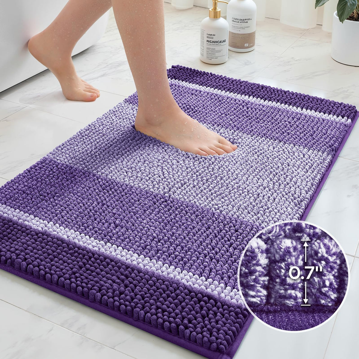 HOMEIDEAS purple bathroom rugs set size comparison for placement ideas.