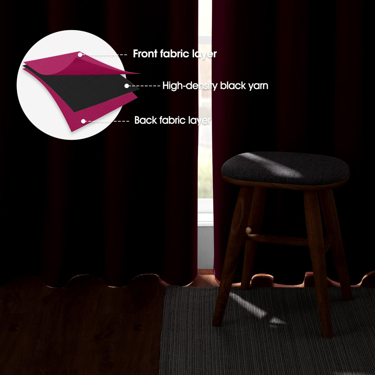 Homeideas Raspberry curtains feature thermal insulation weave to help regulate temperature.