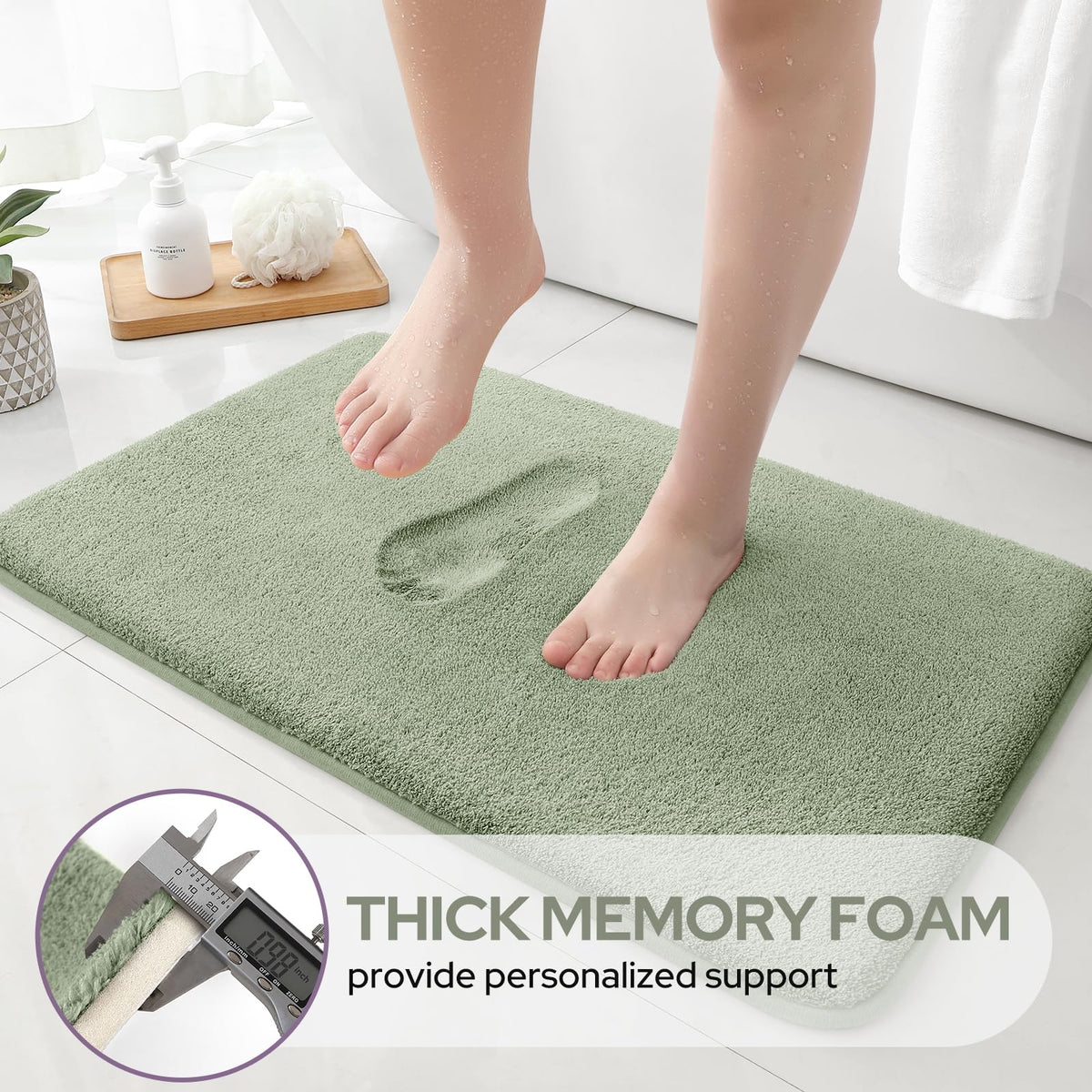 HOMEIDEAS Sage-green bath rug in 20x32 adds warm decor touch