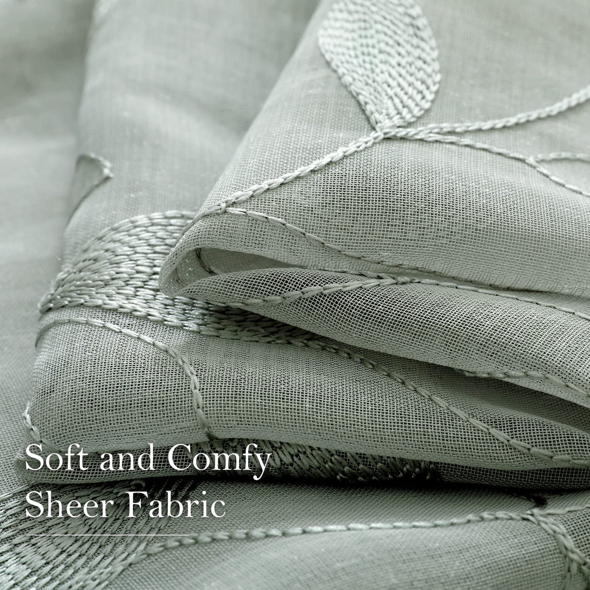 HOMEIDEAS Sage Green Curtains rod-pocket detail showing clean drape