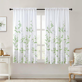 HOMEIDEAS sage green leaf print bottom panel curtain provides soft privacy with light filtration