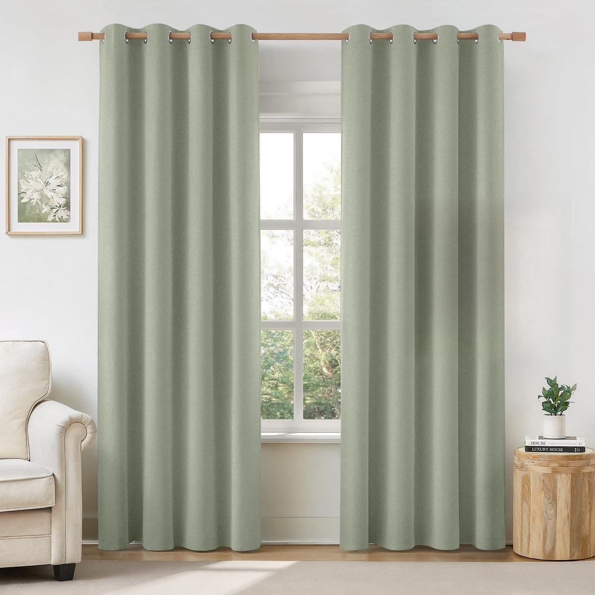 HOMEIDEAS sage green linen curtain panel 01 privacy and light control for daytime rest