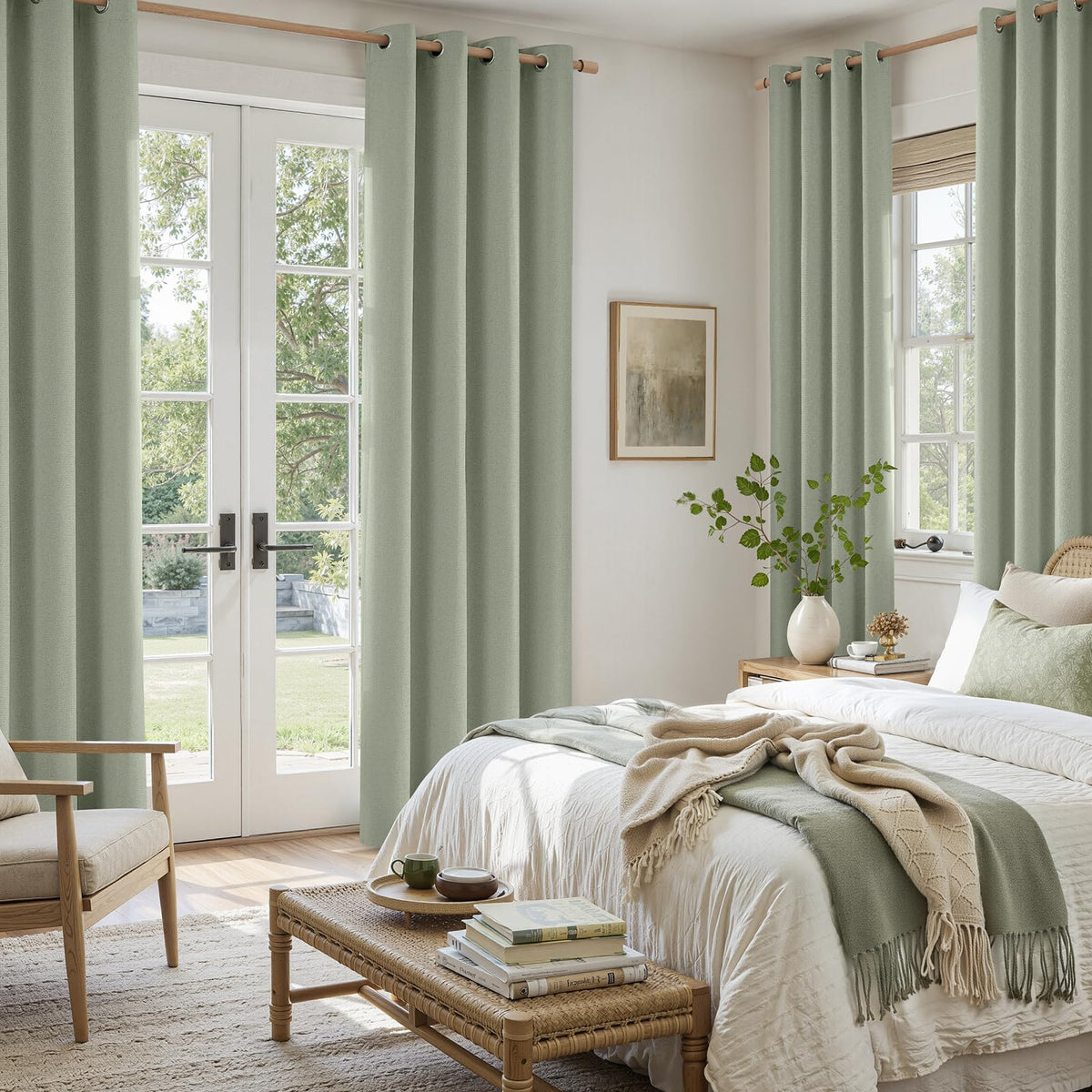 HOMEIDEAS sage green linen curtain panel 03 privacy and indoor temperature balance