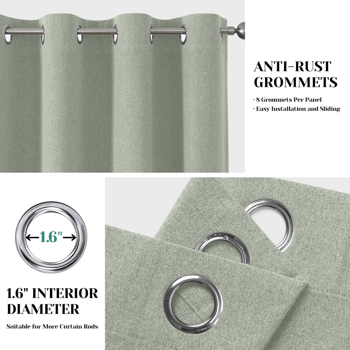 HOMEIDEAS sage green linen curtain panel 08 pair with living room decor