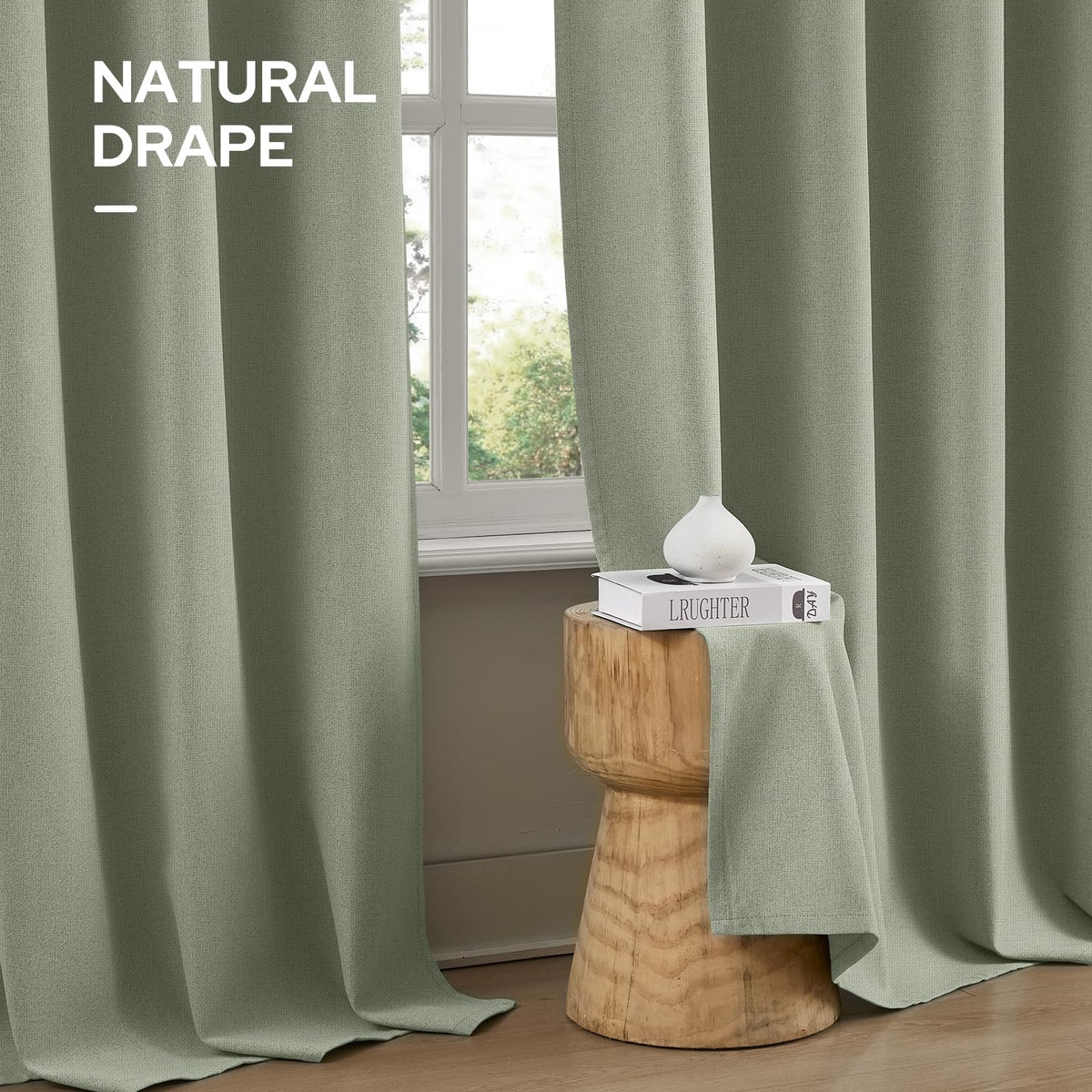HOMEIDEAS sage green linen curtain panel 09 thermal insulation for seasons