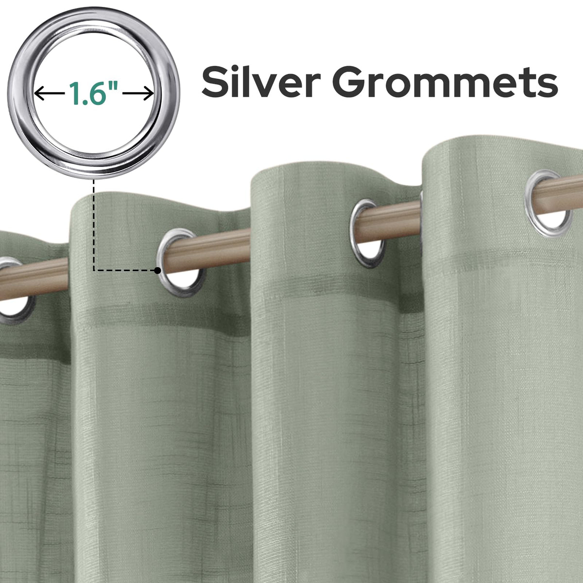 HOMEIDEAS sage green linen-textured sheer curtains, 52x84 size fit standard rods.
