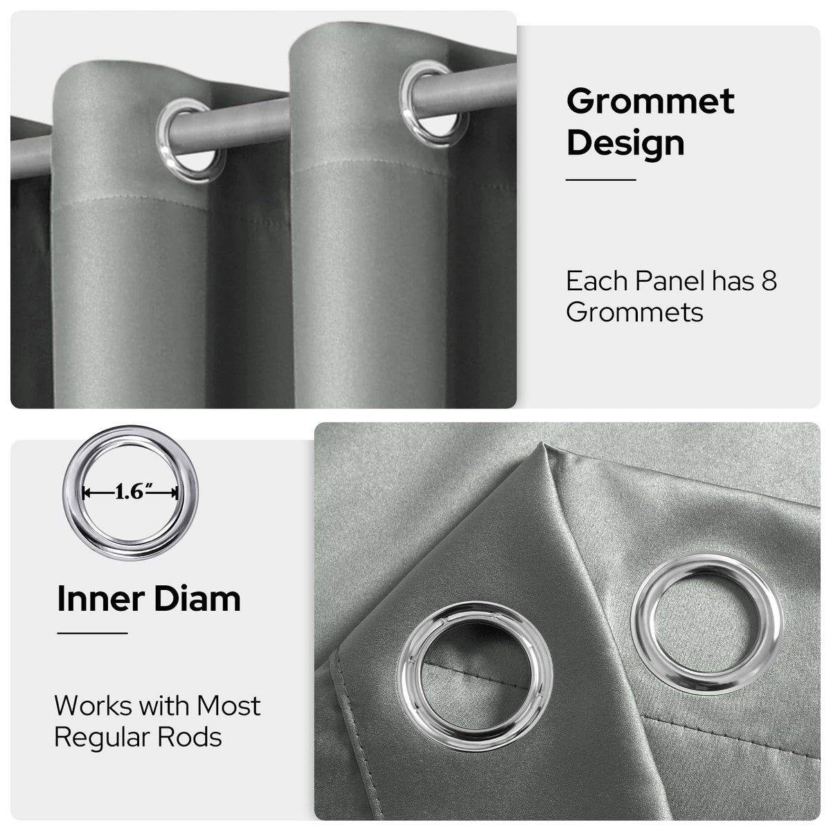 HOMEIDEAS silver grey faux silk curtains feel soft to the touch and resist wrinkling