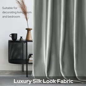 HOMEIDEAS silver grey faux silk curtains are thermally insulated for energy efficiency and sun protection