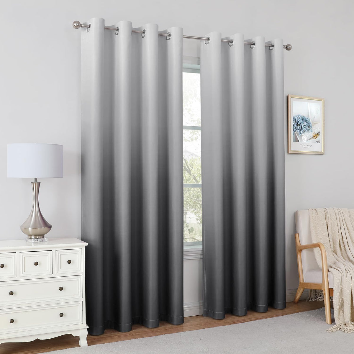 HOMEIDEAS two-panel grey ombre curtains 52x84 ready to install