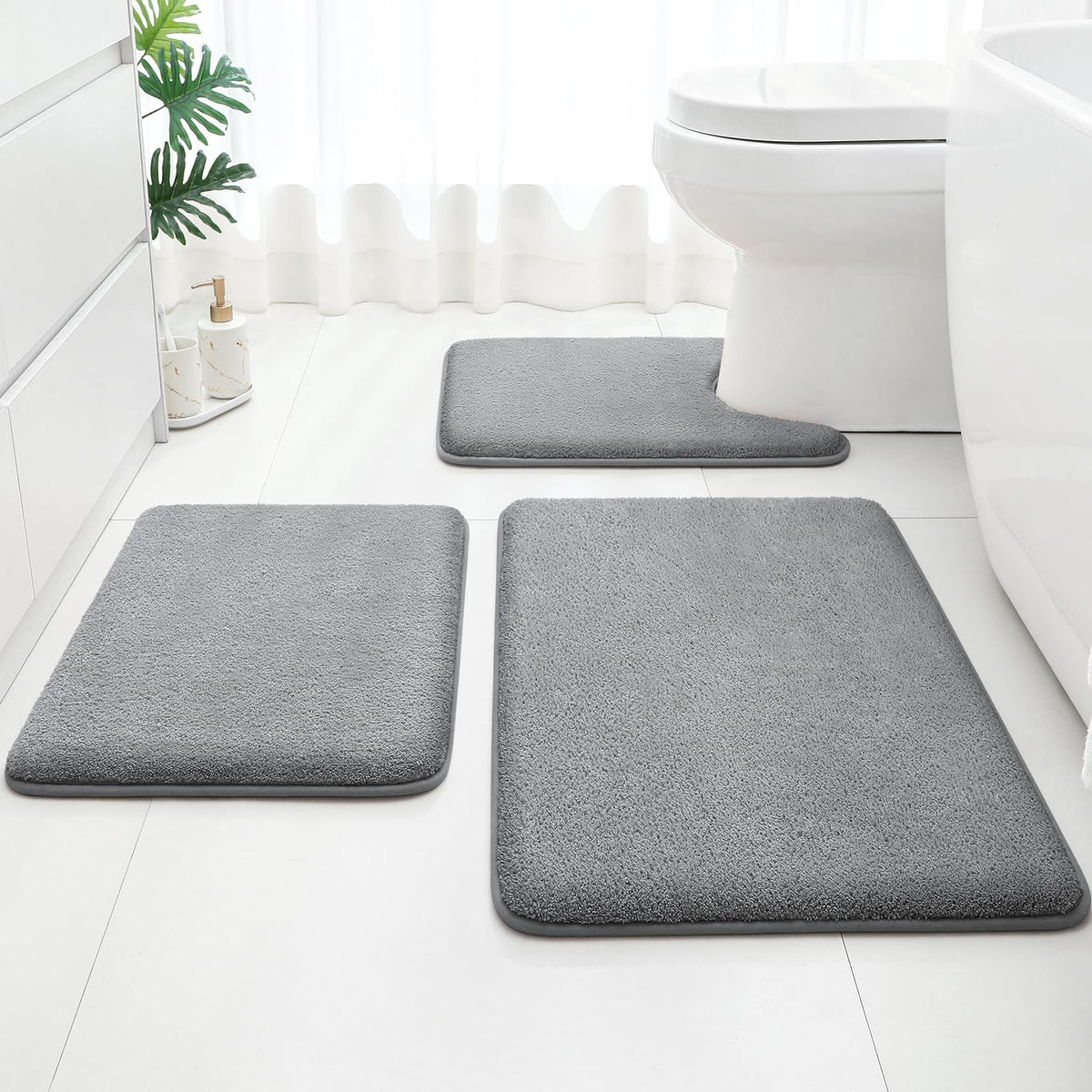 HOMEIDEAS upgrade 3pc bathroom rugs grey set for soft comfort and stylish bathroom entry