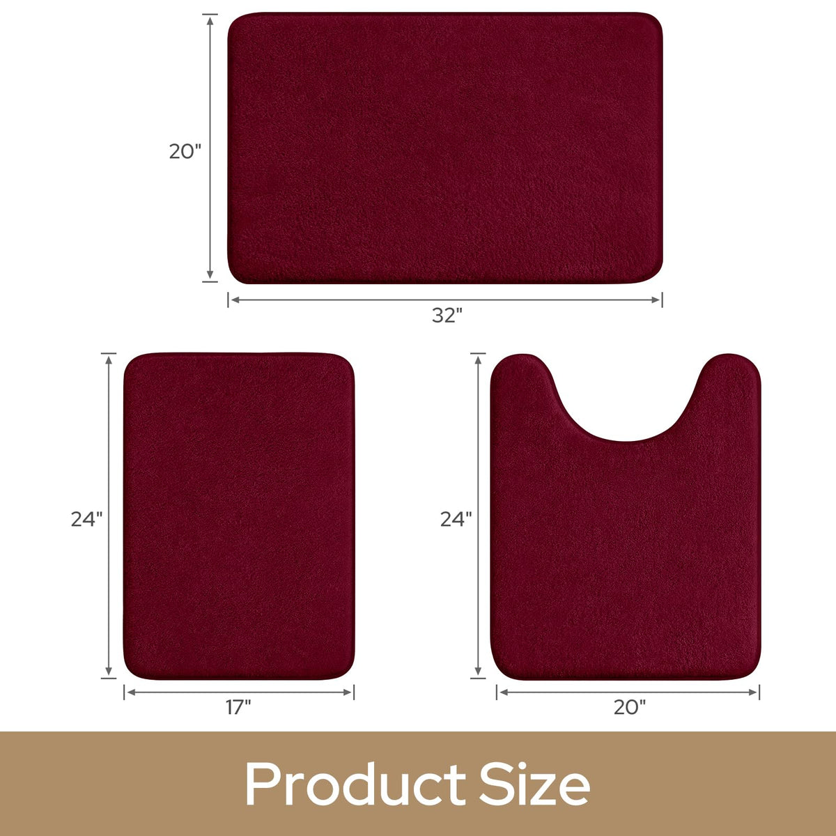 HOMEIDEAS burgundy rug with memory foam core offers cushioned comfort after bathing.