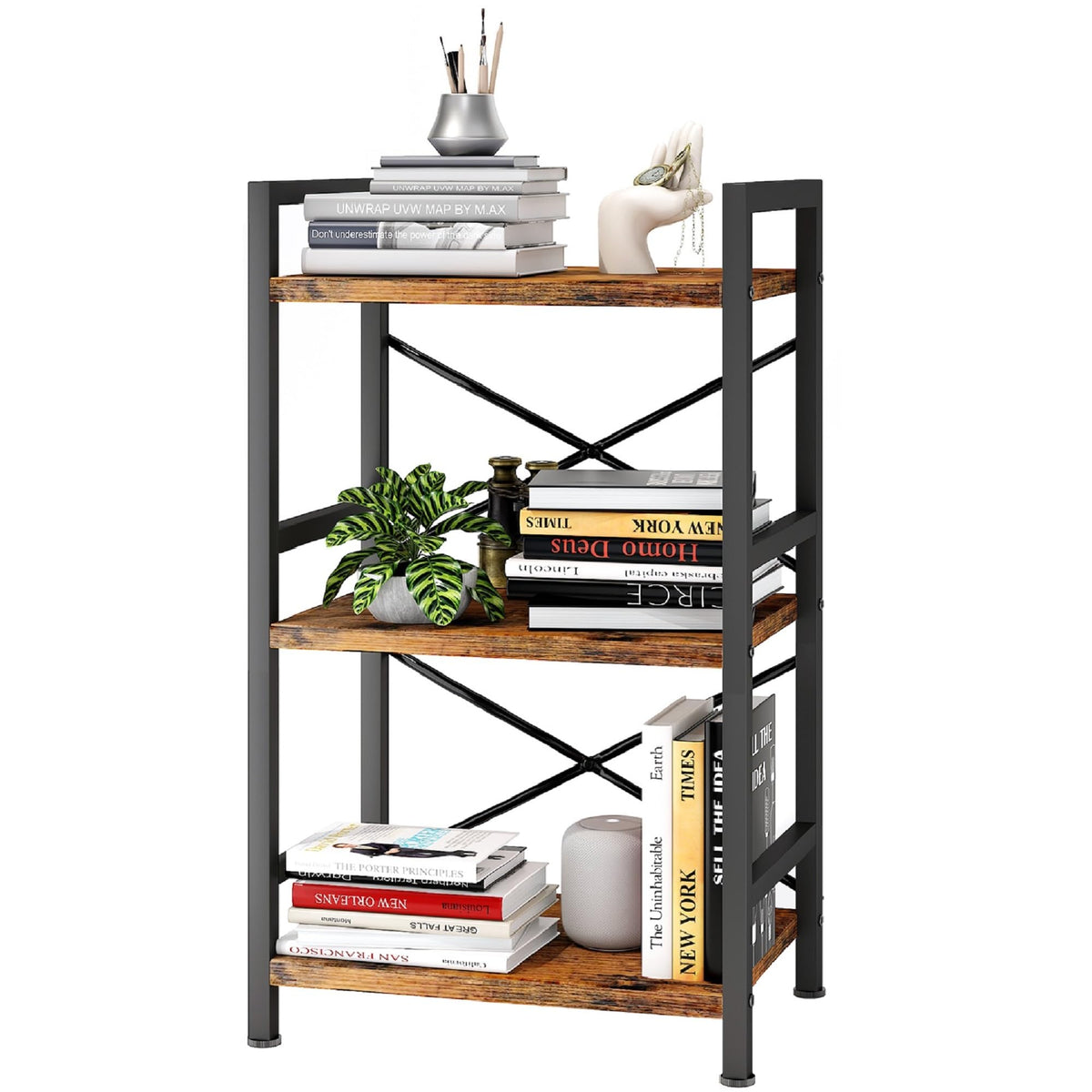 Homeiju Bookshelf 3-tier industrial design for organized storage