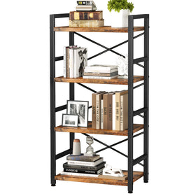 Homeiju Bookshelf 4-tier rustic brown enhances compact storage and style.