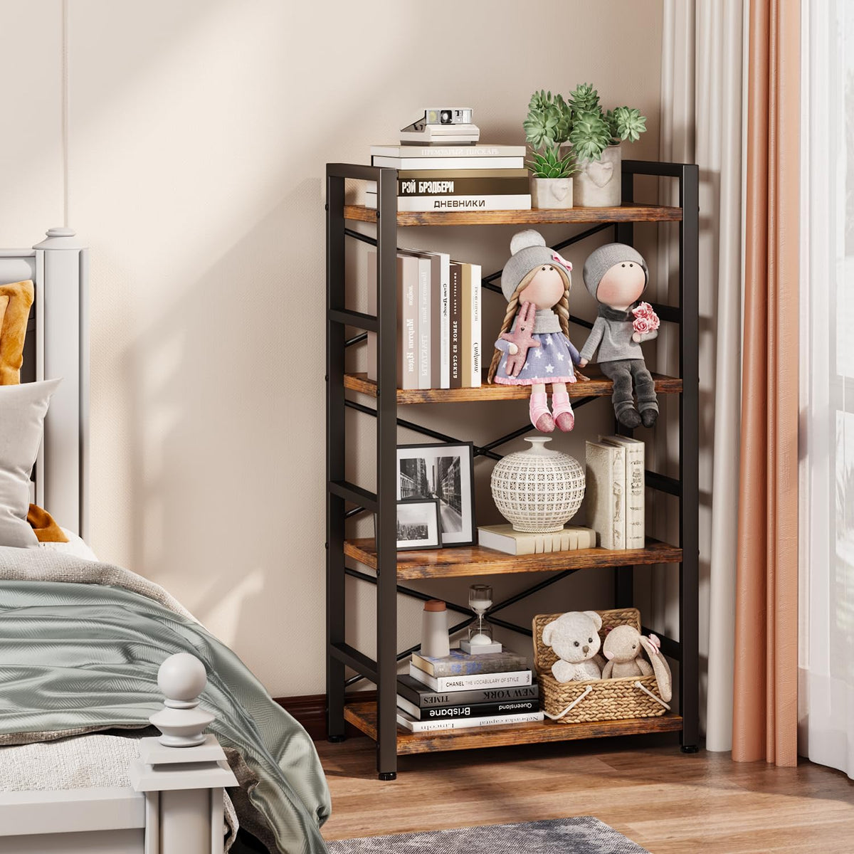 Homeiju Bookshelf adjustable feet help level on uneven floors.