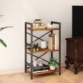 Homeiju Bookshelf back X-wire stability enhances sturdiness on uneven floors
