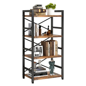 Homeiju Bookshelf four tiers organize books, decor, and office supplies.