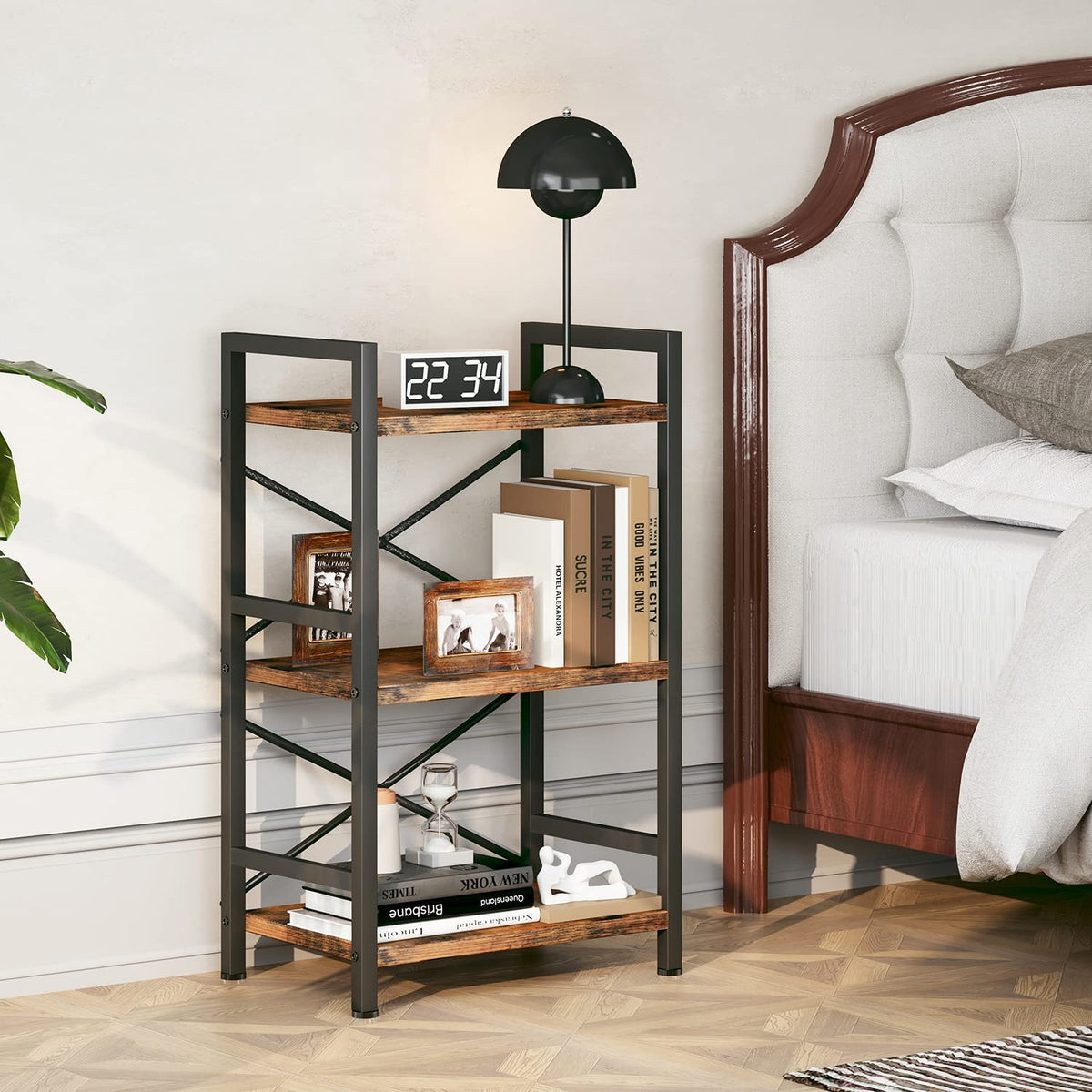 Homeiju Bookshelf rustic brown finish adds vintage charm to the room