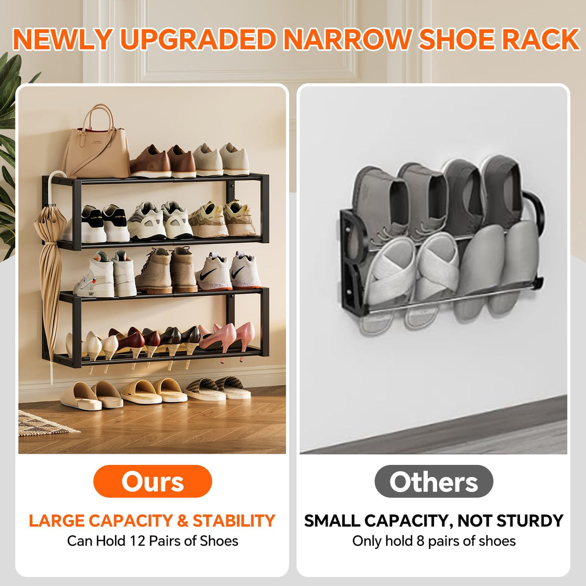 Elegant black Homeiju shoe organizer in entry hallway