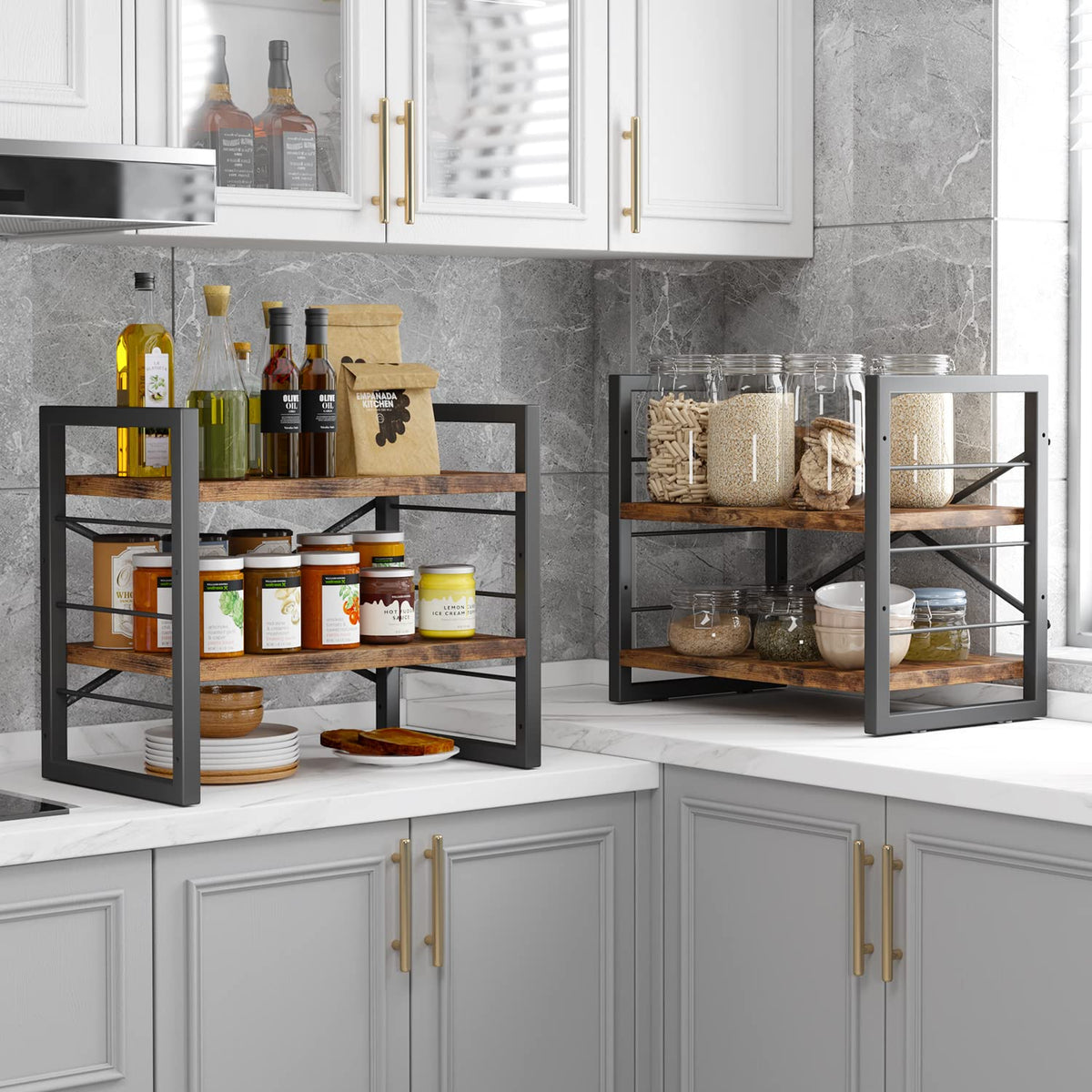 Homeiju stackable design allows two small shelves from one unit.