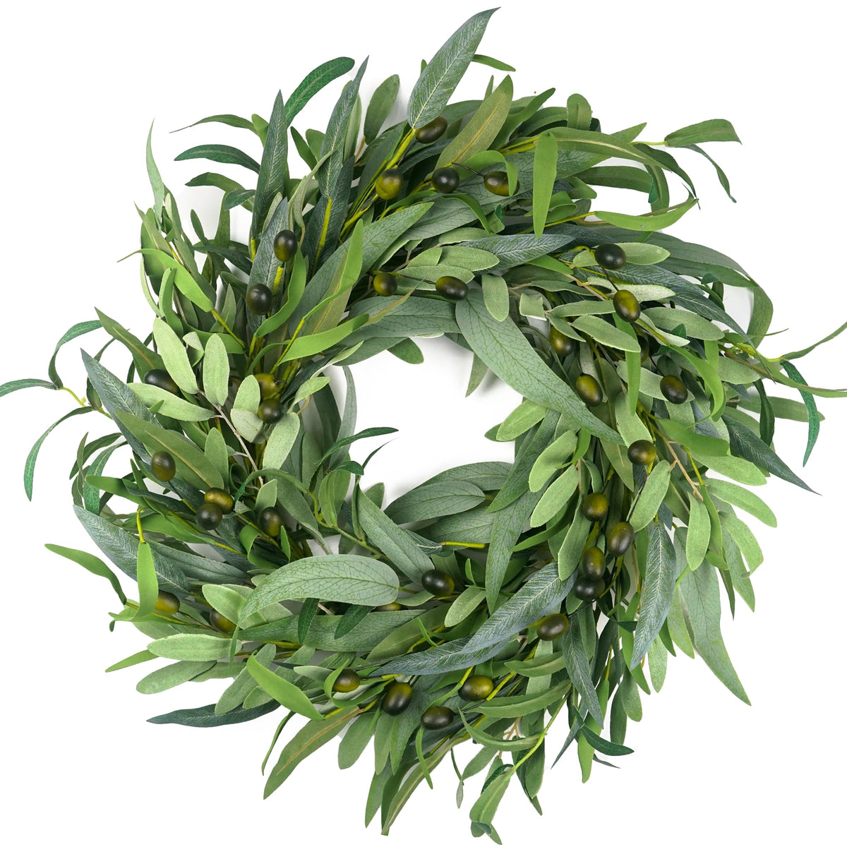 HomeKaren olive wreath on front door 22-inch enhances curb appeal with natural texture.