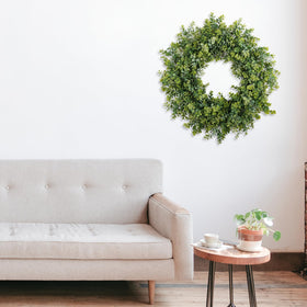 HomeKaren front-door wreath hangs easily above fireplaces or on entryways.