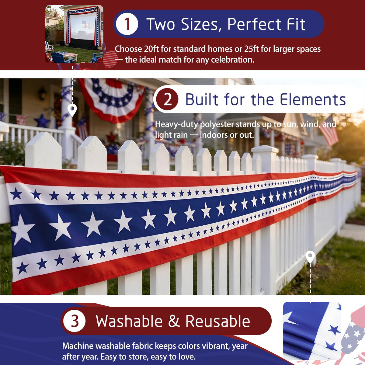 HOMELEX 4th of July entrance decor with classic bunting