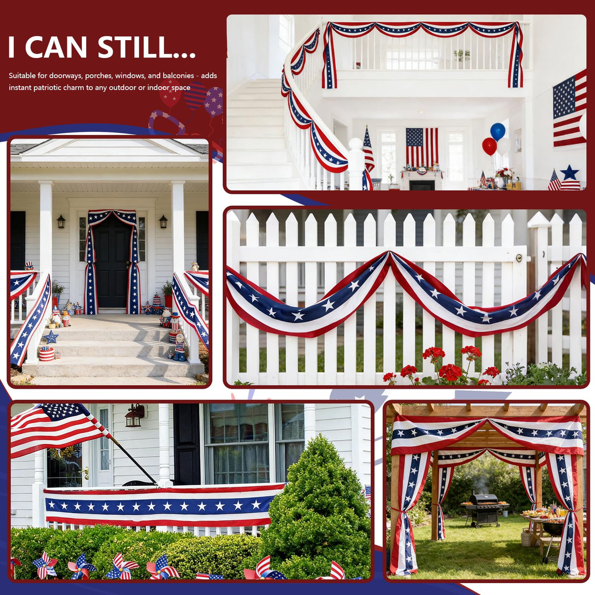 HOMELEX american decor bunting hangs windows with classic Americana charm.