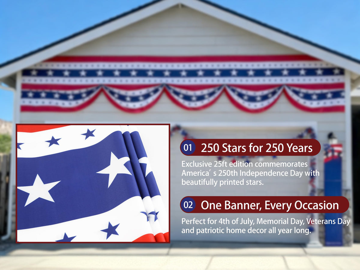HOMELEX Memorial Day bunting on balcony creates elegant event backdrop
