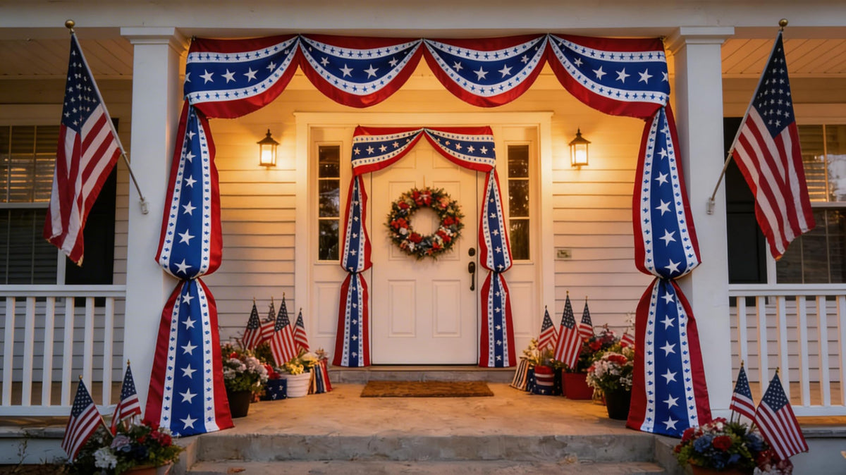 HOMELEX patriotic bunting drape over doorway adds classic porch charm