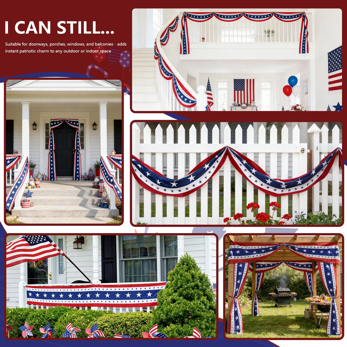 HOMELEX red white blue bunting window display enhances outdoor decorating