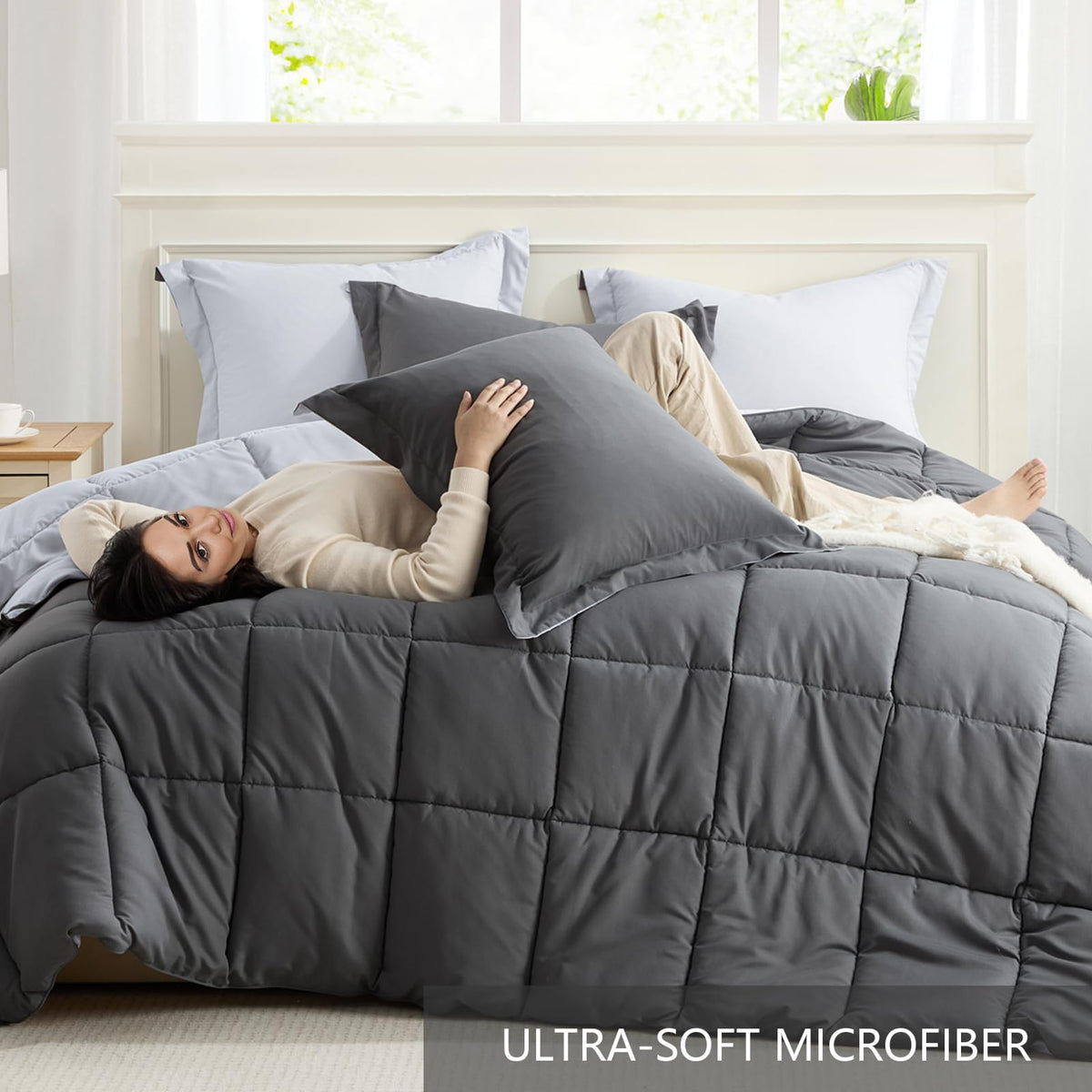 Homelike Moment all-season lightweight comforter ideal for year-round use.
