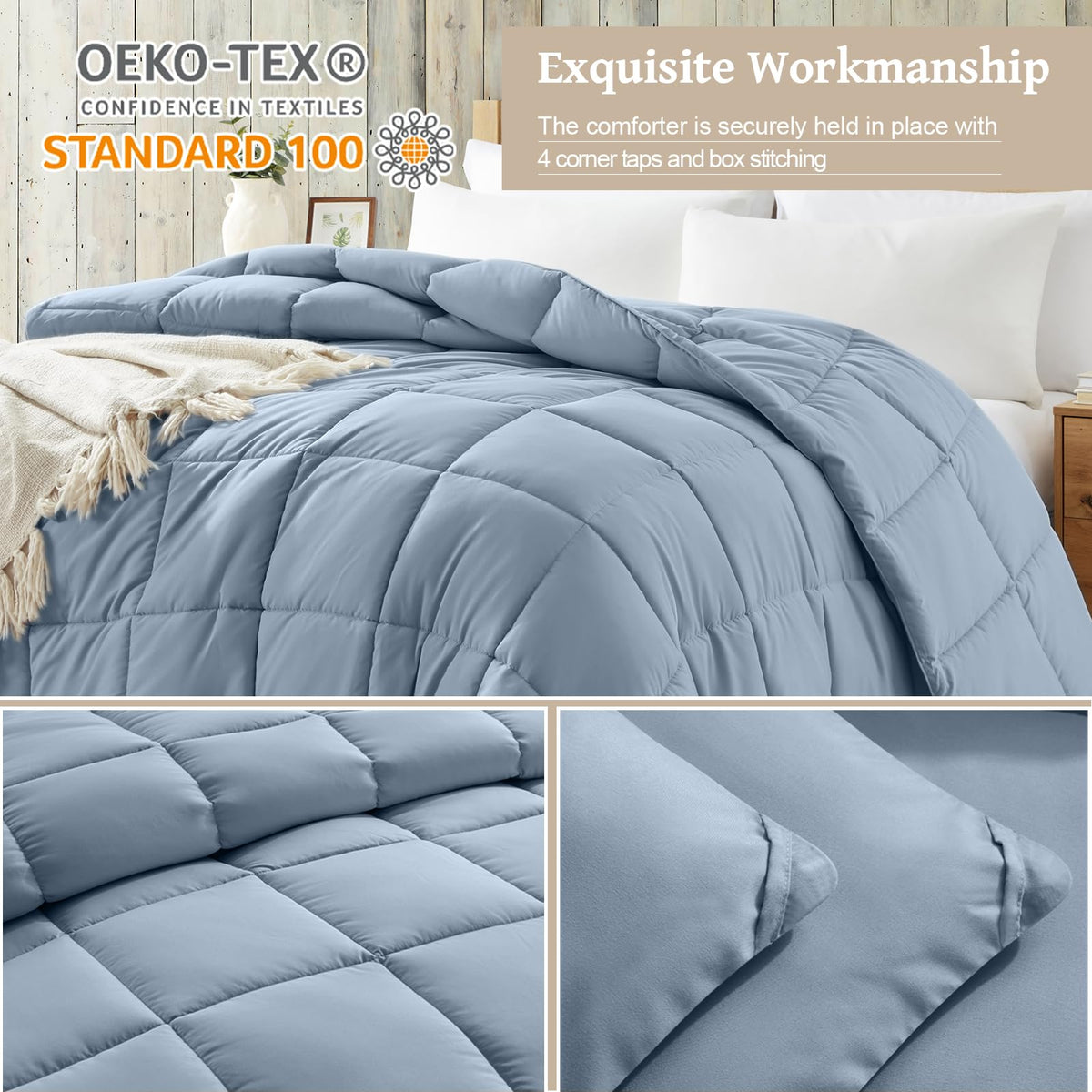 Homelike Moment Comforter shown with four corner tabs for secure duvet pairing.