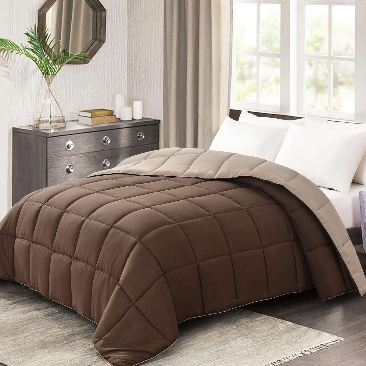 Homelike Moment queen brown-beige reversible comforter for flexible styling