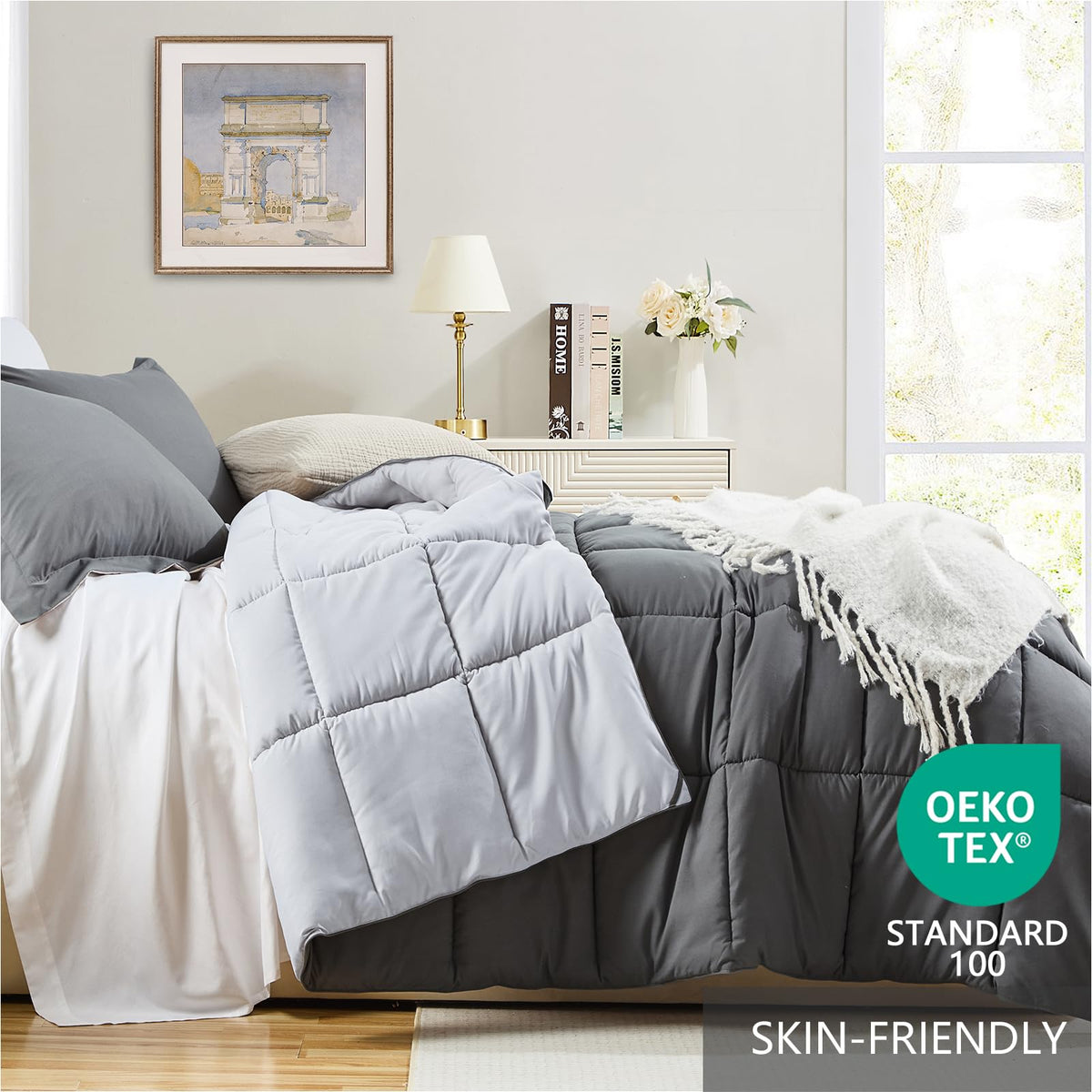 Homelike Moment queen comforter set with two pillow shams for coordinated bedding and comfort.