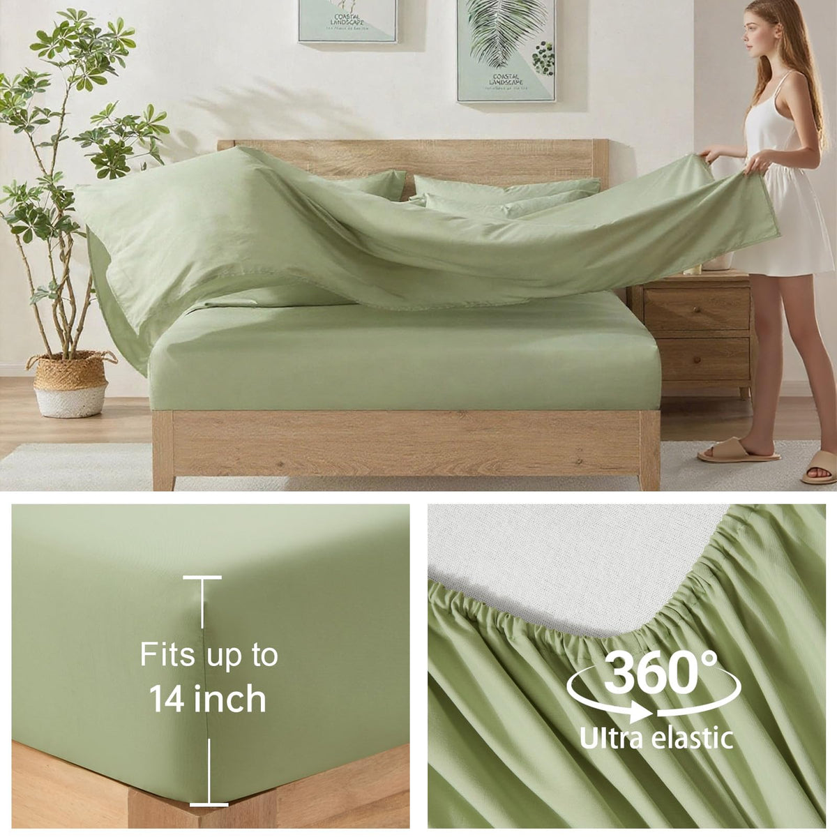 Homelike Moment sage green pillowcases enhance comfort and easy care.