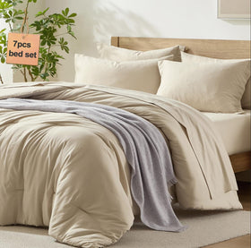 Homelike Moment queen comforter set cover shows cloud-soft beige fabric for cozy nights