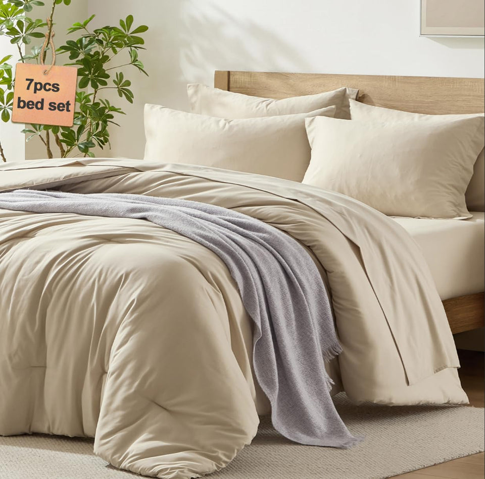 Homelike Moment queen comforter set cover shows cloud-soft beige fabric for cozy nights
