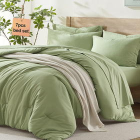 Homelike Moment queen comforter set in sage green, plush and durable.