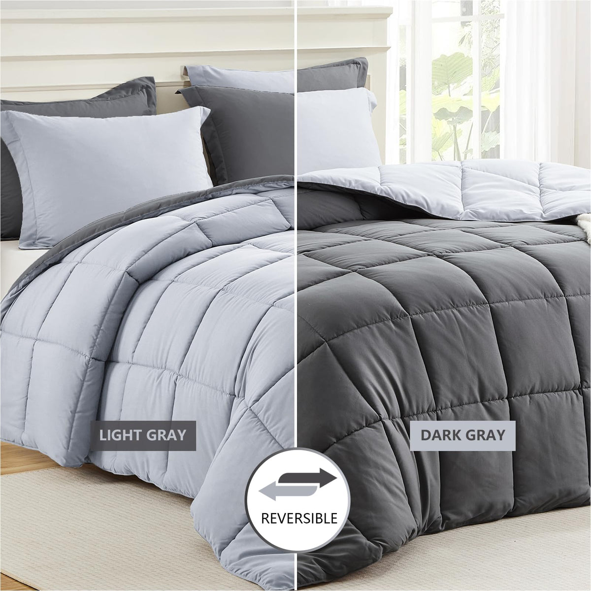 Homelike Moment reversible comforter grey and light gray, versatile mood matching your sheets.