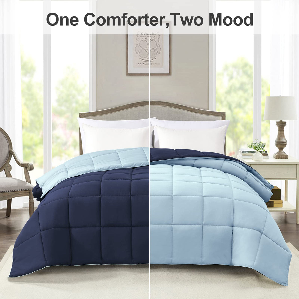 Homelike Moment twin comforter in light blue fabric close-up.