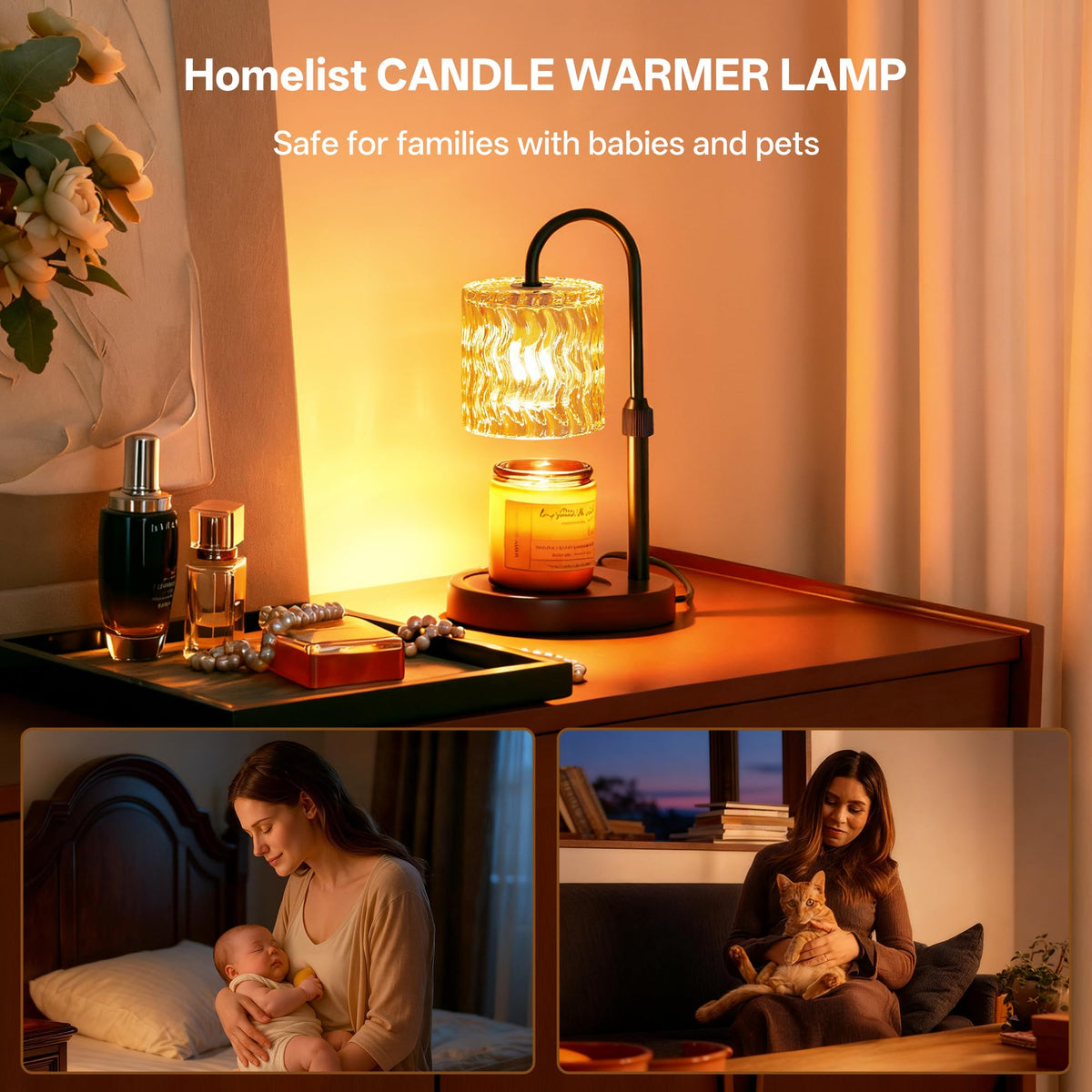 Homelist candle warmer lamp with adjustable height for 3–4 inch candles