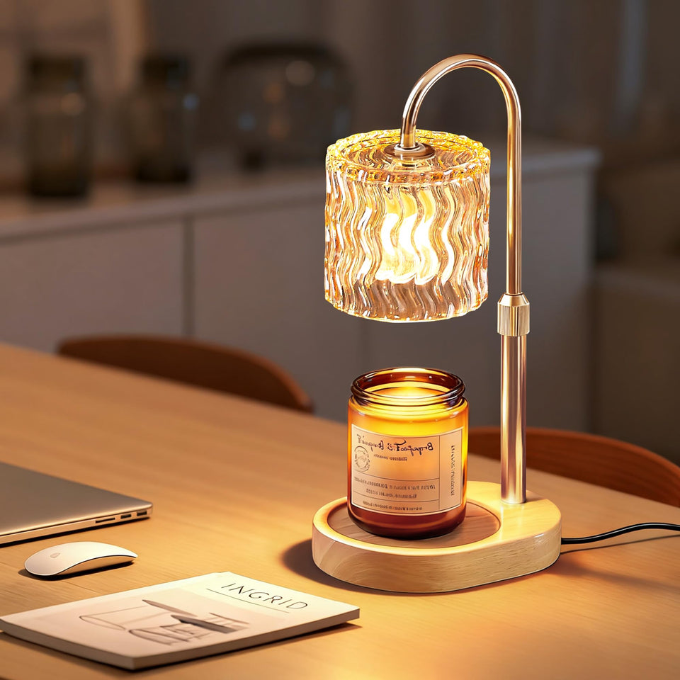 Homelist candle warmer lamp with timer glowing softly for flameless fragrance.