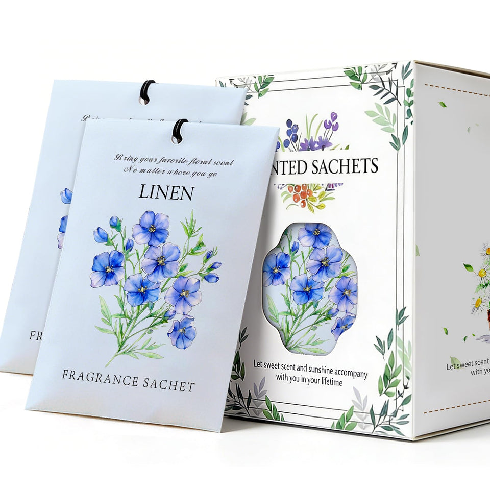 HOMELLAX Linen Scented Sachet in a drawer delivering a fresh lavender aroma and odor control.