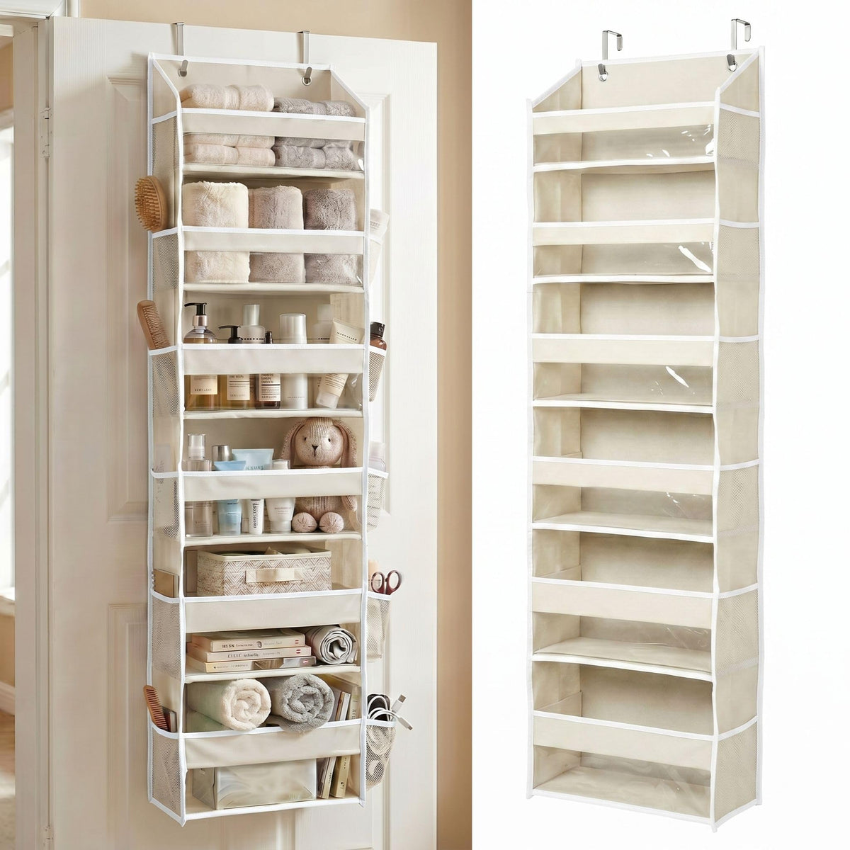 HOMELUX THEORY 6-tier over-the-door organizer in ivory to maximize closet space
