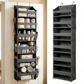 Homelux Theory over-door organizer front view with easy-access pockets for daily essentials.