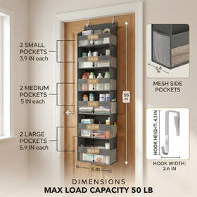 Homelux Theory over-door organizer side mesh pockets for small item storage.