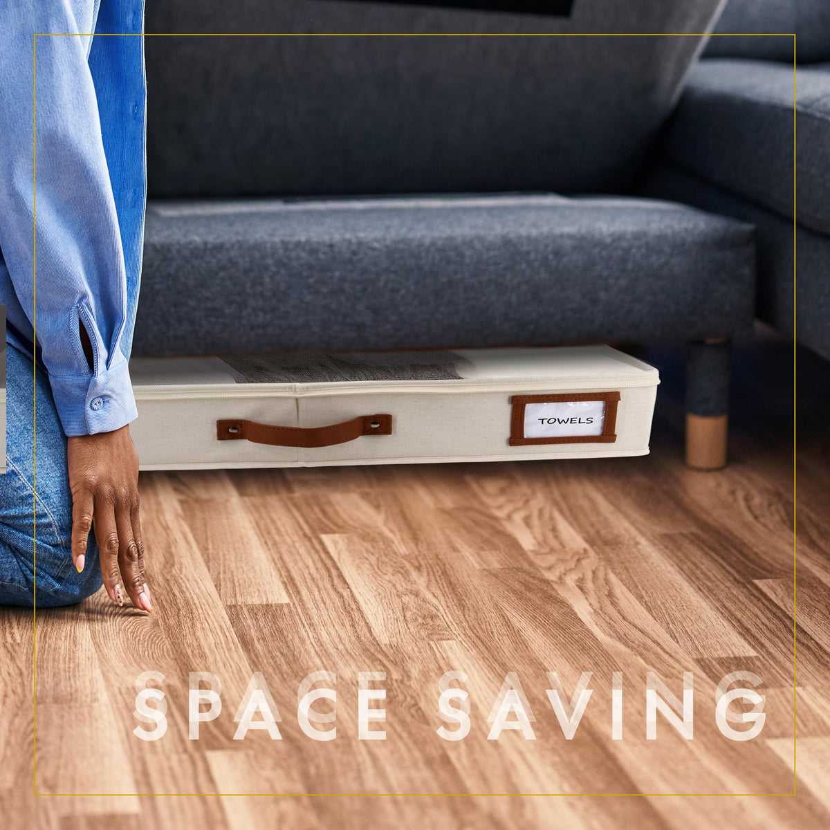 HOMELUX THEORY space-saving design fits under most beds and couches.